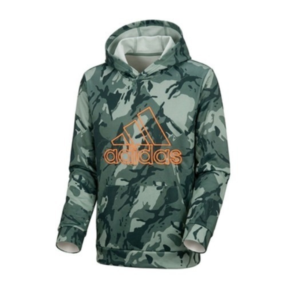 Adidas Hoodie Boys XL 18-20 Green Camo Fleece Pullover Sweatshirt Big Logo